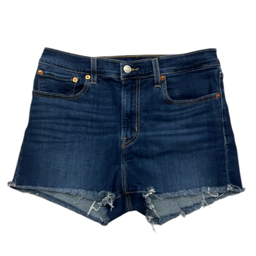 Levi’s Womens Size 30 High Rise Blue Denim Jean Shorts Jorts Fray Hem Dark Wash